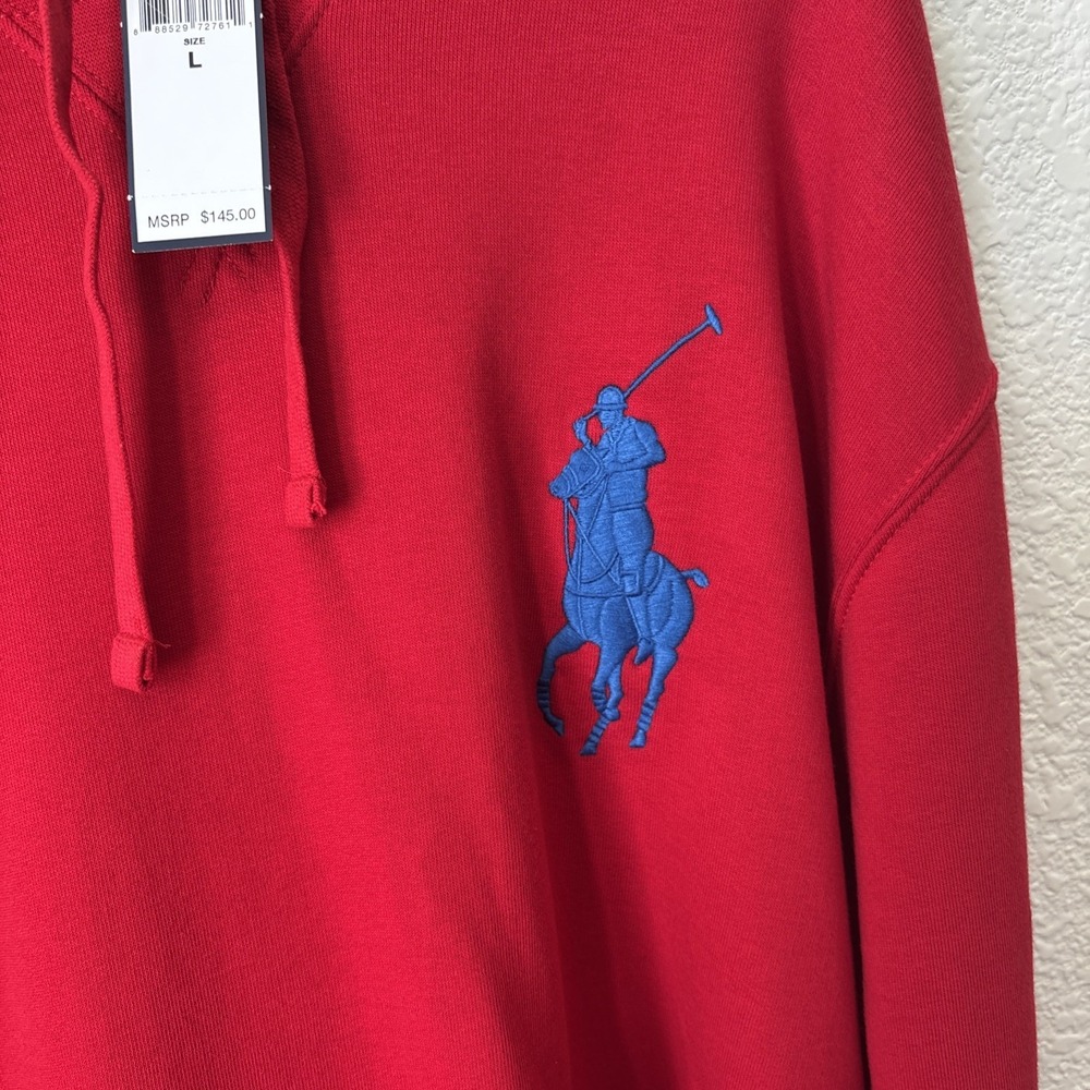 Polo Ralph Lauren Big Pony Hoodie Pullover Red Men's Size L Long Sleeve Logo - Picture 2 of 13